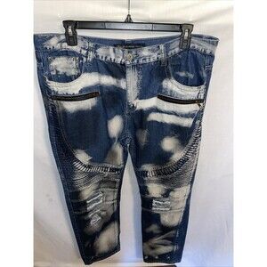 Bleeker & Mercer Men’s Streetwear Jeans Size 40x32 Blue Bleached Grunge Party
